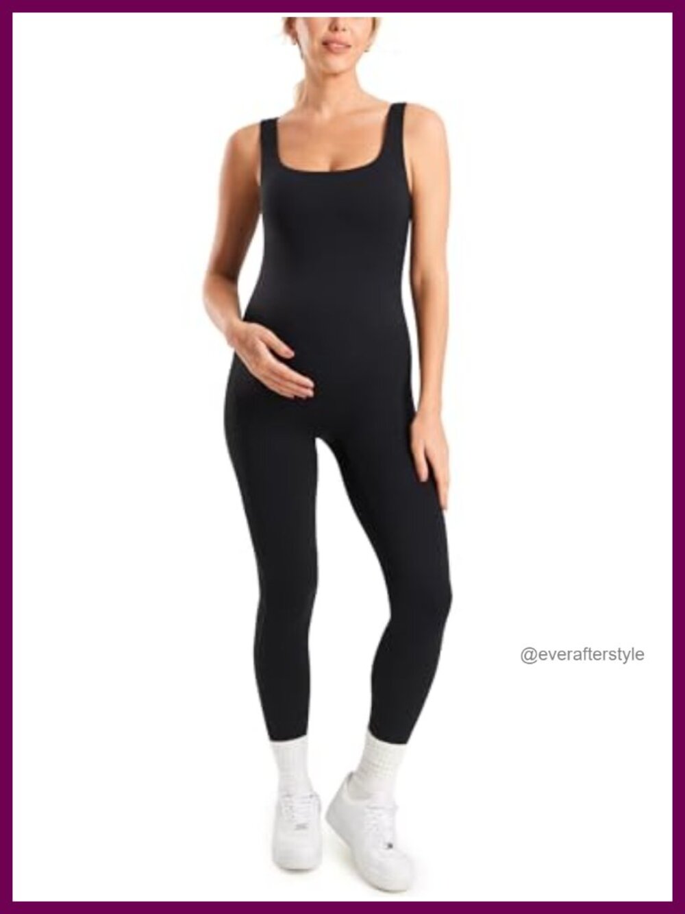 Maternity Jumpsuit Leggings 25" Square Neck Sleeveless Fitted Casual